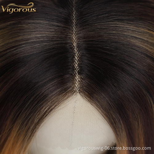 Vigorous 40 Inch Brown Colored Highlight Wig Glueless Lace Front Synthetic Hair Wigs Pre Plucked Straight Wig